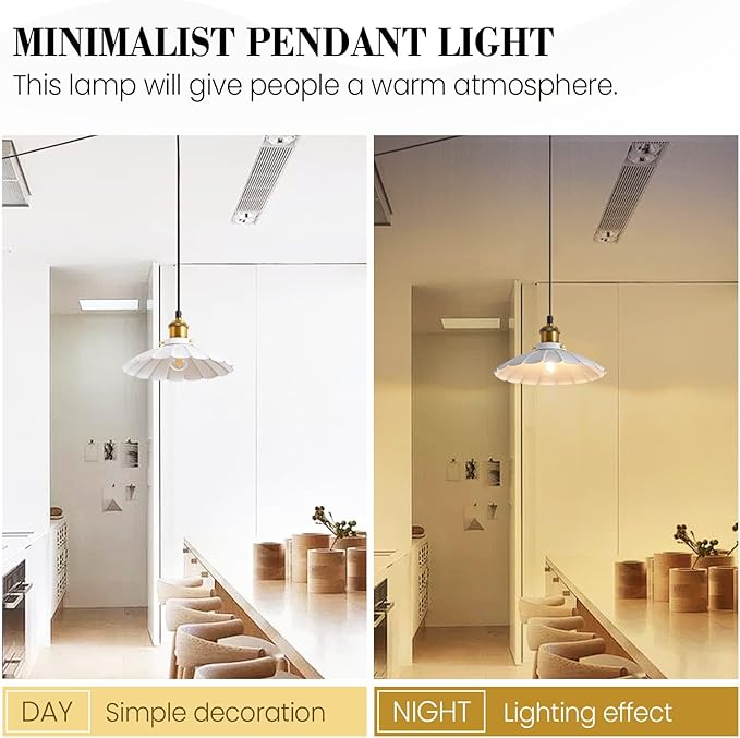 Plug in Pendant Light Industrial 9.8 Inch White Lampshade Kitchen Island On/Off Switch Hanging Lamp Plug in Adjustable 14Ft Cord Hanging Lights for Bedroom and Living Room 2Pack