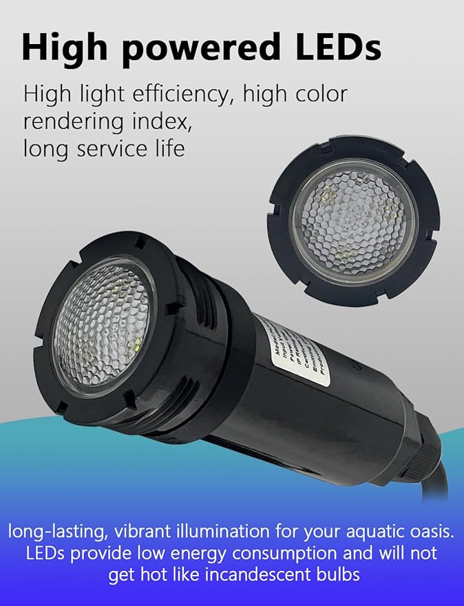 Replacement for Jandy HydroCool LED Pool Light RGBW 12W 12VAC 1.5 Inch Watercolors Nicheless, 100ft Cord 12Volt Pool Light for Inground Pools, Spa, Swim, Color Changing Energy Efficient