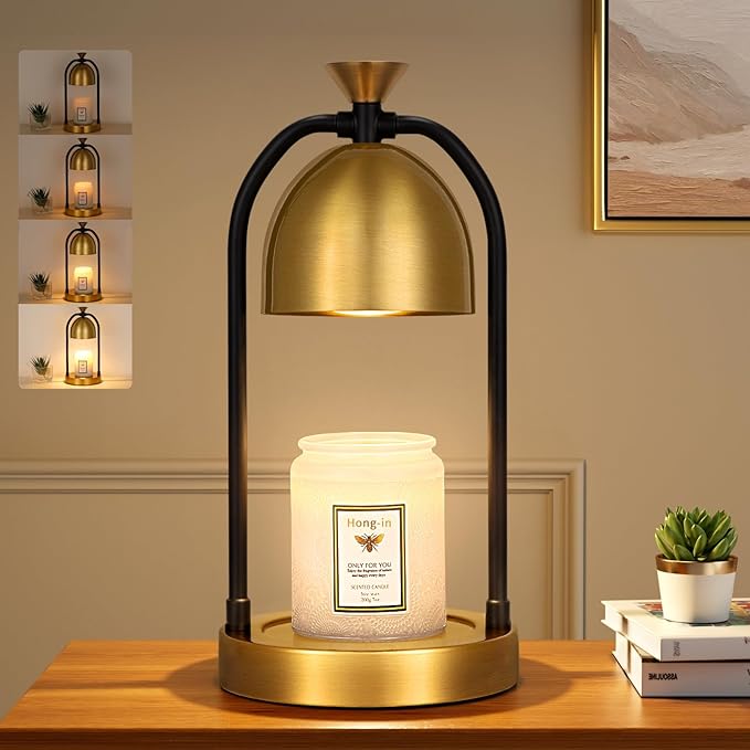 Gold Candle Warmer Lamp with Timer-Electric Candle Warmer Lamp for Bedroom Decor, Dimmable Candle Light Warmer