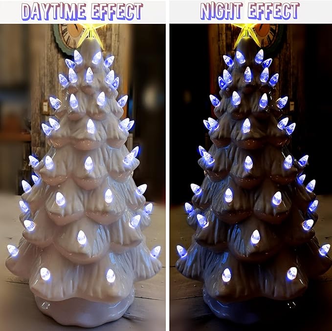 Ceramic Christmas Tree Replacement Lights Bulbs, Klein Blue Medium Twist Plastics Pegs Ornaments for Ceramic Tree(87 Bulbs＆ 3 Topper Star)