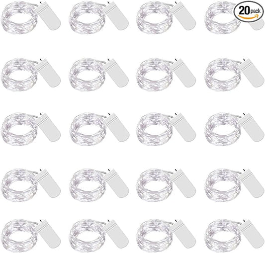 20 Pack Fairy Lights Battery Operated, 20 LED String Lights Mason Jar Lights, Waterproof Copper Wire Mini Lights String Firefly Light for Wedding, Table, Party, Christmas Decor (Cold White)