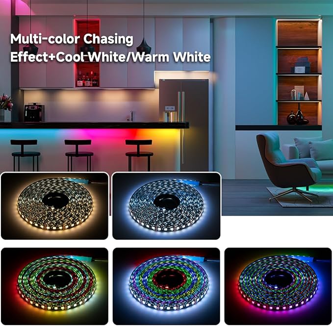 BTF-LIGHTING WS2814 IC RGBW RGB+Cool White(Similar WS2812B) Addressable DC12V 16.4FT 84LED/m 28pixel/m 4 Colors in 1 Dream Color LED Strip 12mm Width PCB IP65 for Home Decor(No Adapter or Controller)