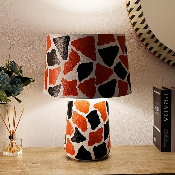 Handicrafts Home Handcrafted Paper Mache Table Lamp, 12x19” Modern Farmhouse Accent Table Lamp, Decorative Dome Bedside Nightstand Lamp for Bedroom Living Room, Small Sculptural Desk Light, Safari