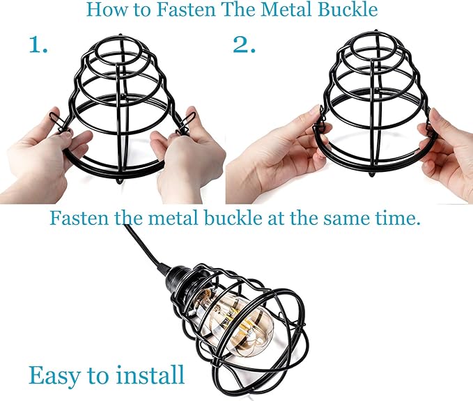 Industrial Pendant Light INNOCCY Edison Hanging Cage Pendant Lights E26 E27 Base Vintage Adjustable Pendant Lamp Fixture for Kitchen Home Lighting 2 Pack
