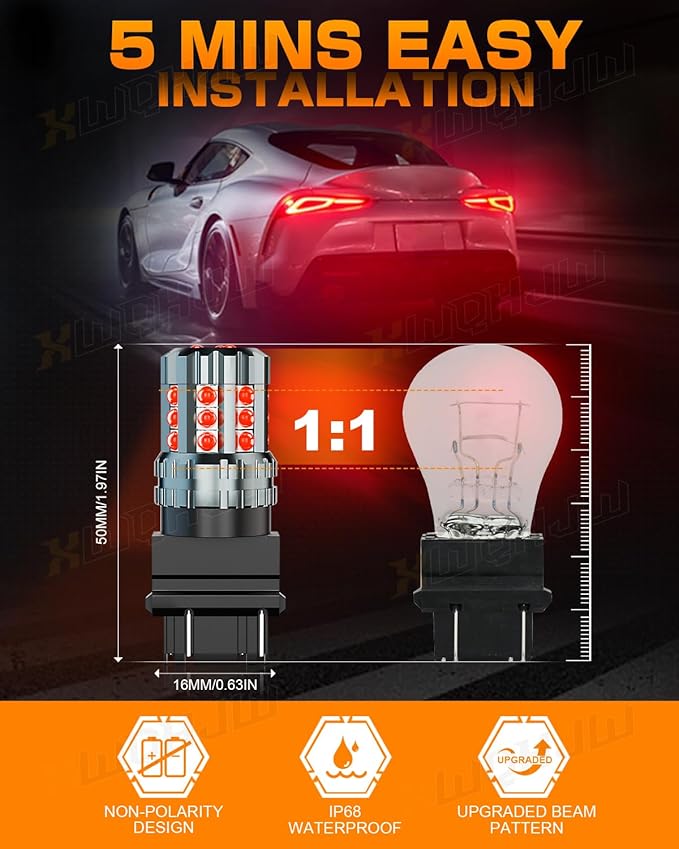 LED Brake Stop Tail Light Bulb 3157 3057, Compatible for Ford Escape 2013 2014 2015 2016, Bright Pure Red, Plug n Play, Pack of 2