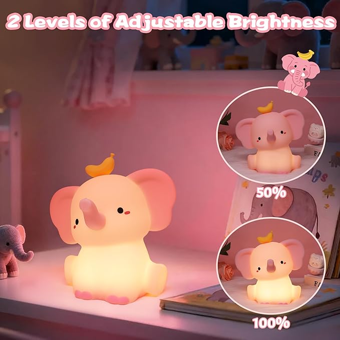 Pink Elephant Night Light, Cute Squishy Silicone Lamp, Dimmable Touch Control Elephant Gifts for Girls Daughter, LED Nursery Bedside Lamp for Girls Room Decor Birthday Xmas Gifts