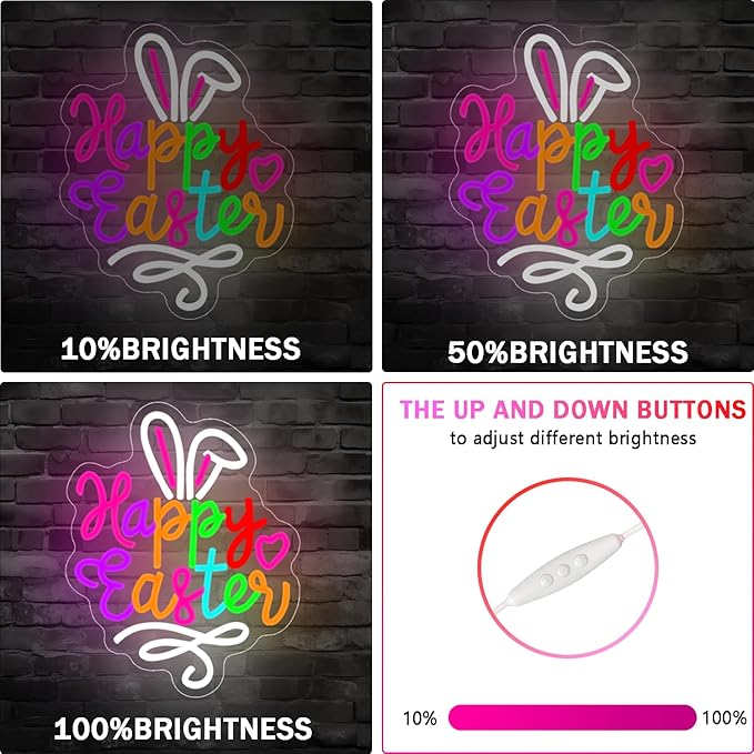 Happy Easter Neon Sign Easter Neon Bunny Neon Led Light Wall Decoration Party Home Room Decoration Gift for Children