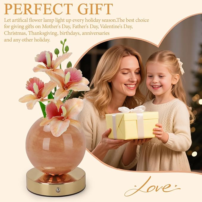 Flower Table Lamp, 3 Colors Orchid Night Light, Cordless Touch Dimming Artificial Flower with Vase Lamp, LED Desktop Decorative Landscape Lights for Festival Party Home Decor (Champagne Orchid)