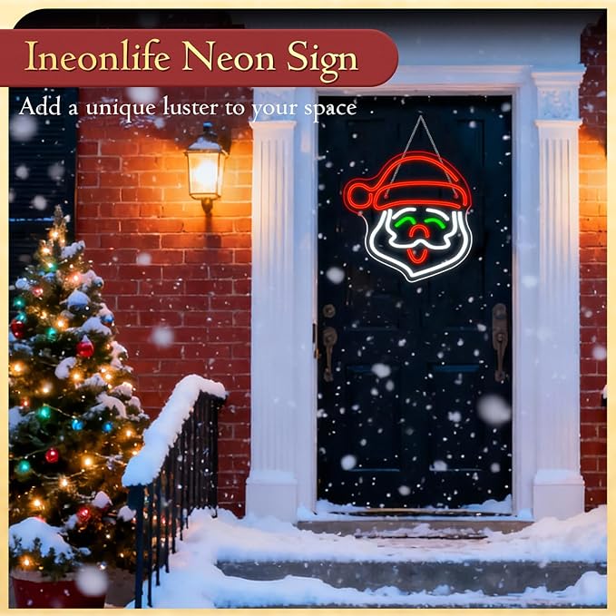 ineonlife Santa Claus Neon Sign Merry Christmas Led Light Up Christmas Neon Signs for Wall Decor Acrylic Board Santa Claus Decor Suitable for Party Indoor Bedroom Gifts