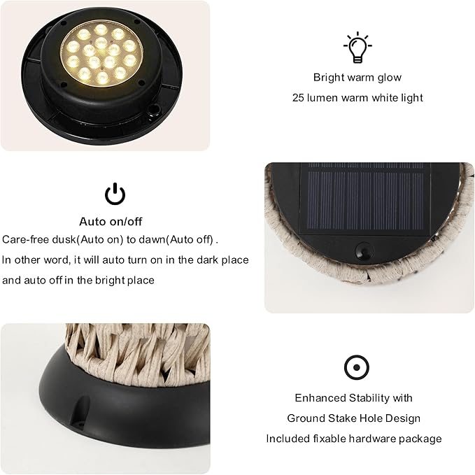 GREEN MORE Rattan Solar Patio Lights,50 Lumen Auto-On/Off Outdoor Floor Solar Lamp, IP65 Waterproof with 8H Runtime for Garden Pathways & Landscape Lighting