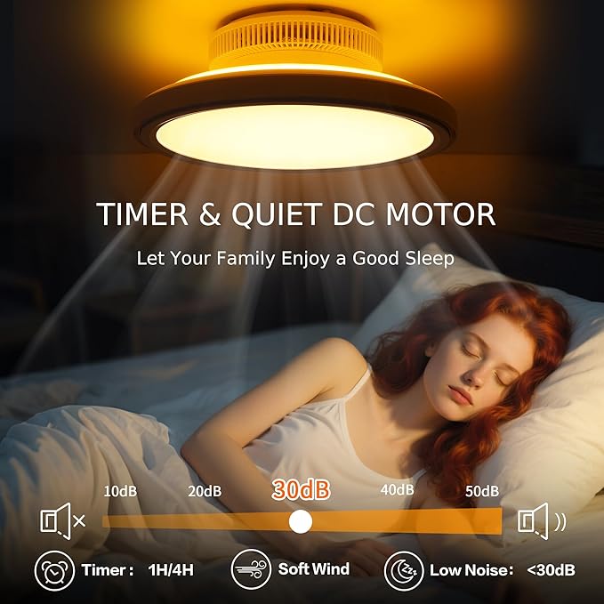 18" Bladeless Ceiling Fan, Low Profile Ceilings Fans with Light for Bedroom, Bsladeless Ceilings Fans with Remote/APP Control, Enclosed Led Ceilings 3 Colors Dimmable Reversisble,White