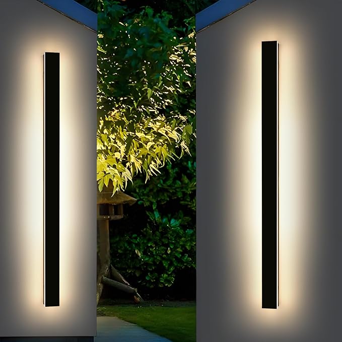 Mikeru 2 Pack 71inch Modern Outdoor Wall Sconce, 3000K/4500K/6000K 3 Color Temperature LED Exterior Light Fixtures, Modern Long Porch Lights Wall Sconce for Garage, Doorway, Porch, Patio