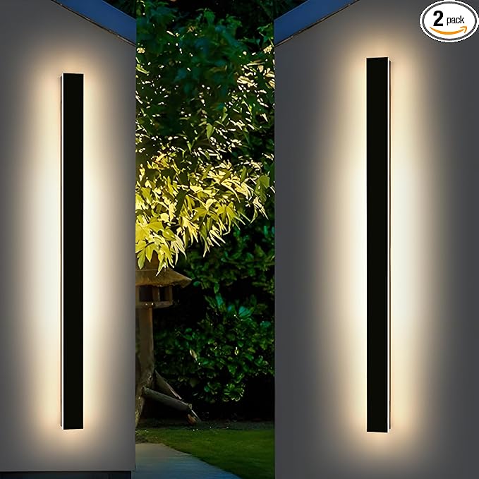 Mikeru 71" 2Pack Outdoor Wall Sconce 3000K Warm White - IP65 Waterproof Black Exterior Light, Hardwired Wall Mounted Fixture for Porch, Patio & Entryway | Non-Dimmable Weatherproof Design