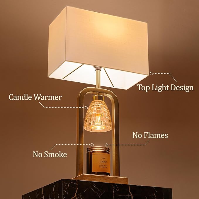 PoKat Electric Candle Warmer Lamp Gold, Lamp Candle Warmer with Timer Dimmer, Wax Light Warming Table Lamp for Jar Candles, Modern Bedside Lamp for House Warming Home Decor Living Room, Bulb Included
