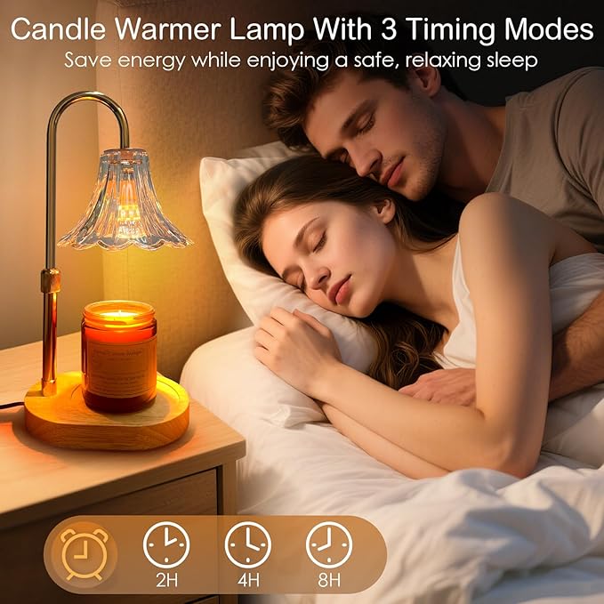 Candle Warmer Lamp with Timer: Valentine Gifts for Women Mom, Adjustable Height, 3 Timing Mode, 4 Level Dimmable Flower Candle Warmer with 2 Bulbs for House Warming Gifts Room Decor