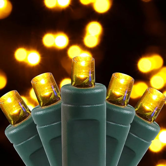 100 LED 5MM Yellow Christmas Lights, 33FT Indoor/Outdoor String Light, Mini Lights for Garden, Patio, Christmas Trees - Green Wire, Commercial Grade, UL Listed