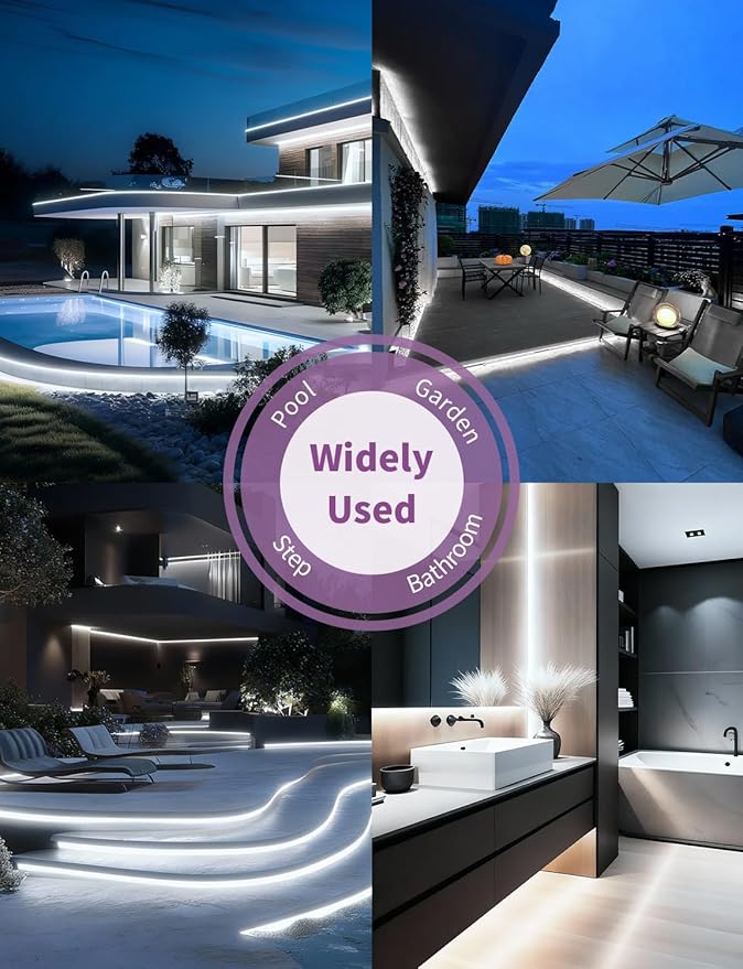 20FT/6M COB LED Strip Lights, Waterproof Outdoor&Indoor 6500K Cool White Flexible 24V Remote & App Control, Led Tap Lighting For Room, Garden, Patio, Kitchen, Bedroom, Under Cabinet Decoration