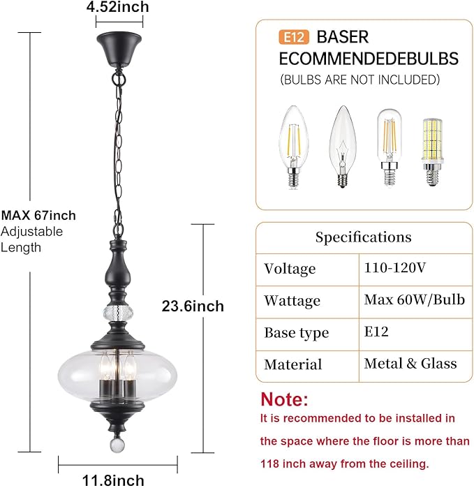 Modern Kitchen Island Pendant Light Matte Black Glass Pendant Light for Kitchens, Dining Rooms Stairs W 11.8 in. H 23.6 in.