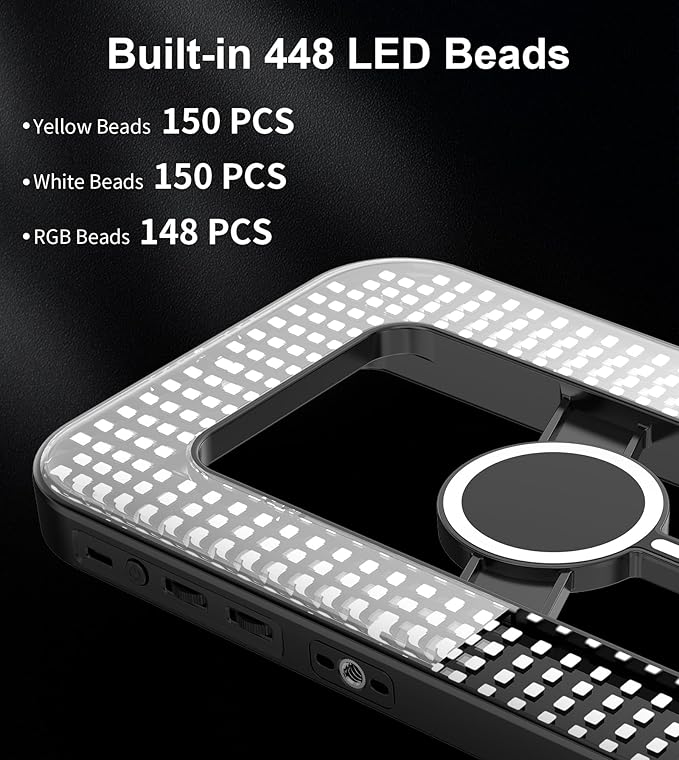 Magnetic 6000mAh RGB Selfie Ring Light for iPhone,448 LED Rechargeable Phone Light with Mini Tripod Stand, Double-Sided Magnet Handheld Stabilizer with Light for Magsafe/Phones/Video Recording/Photos