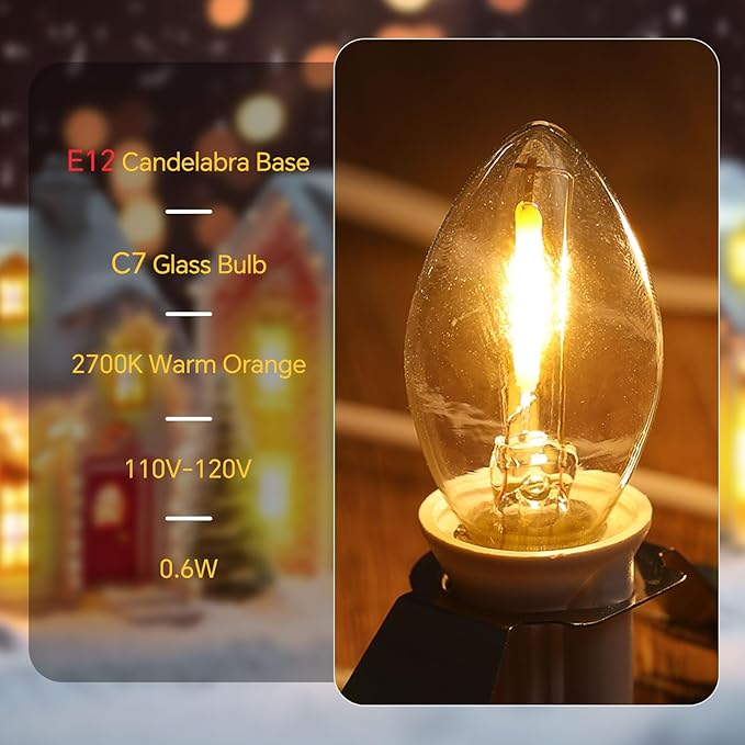 Enhon Accessory Cord with LED Light Bulb, 41ft Light Clip Replacement Cord with 24 C7 Bulb Fused Switch Plug for Christmas House Village Trees Blow Mold Party Salt Lamp Holiday Decoration