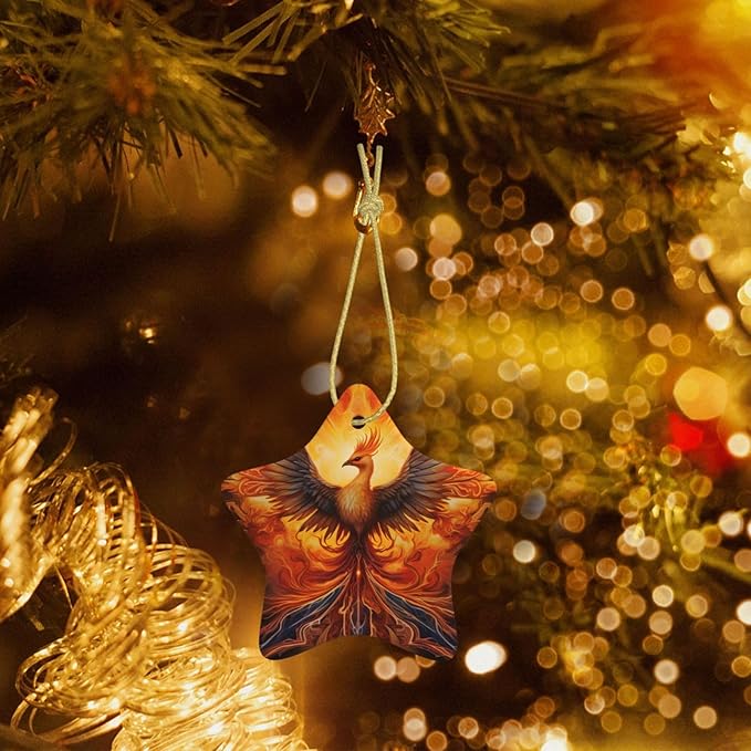 Phoenix Fire Flame Christmas Ornaments, Christmas Decorations Xmas Tree Hanging Ornaments, Star-Shaped Ceramic Festive Keepsake Gift for Christmas Decorations Holiday Home Party