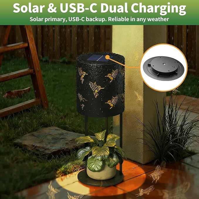Solar Garden Plant Lights: Outdoor Waterproof Decorative Lamp with Flower Stand, Solar-Powered Yard Patio Outside Floor Decoration Lantern with Hummingbird Pattern for Festival Decor