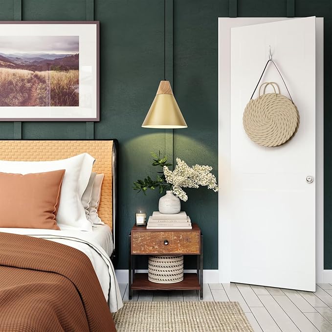 Gold Plug in Pendant Light, 2 Pack 9.4inch Hanging Lights with Plug in Cord 14.7 ft, Hanging Pendant Light, Hanging Lamp Plug in for Bedroom, Kitchen