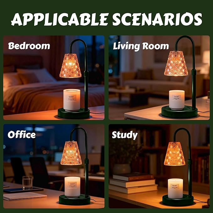 Candle Warmer Lamp with Timer Dimmable, Height Adjustable Wax Melt Warmer for Jar Candles - Includes 2 Bulbs, Birthday Gifts for Women Mom, Housewarming Gifts New Home Decor (Army Green)
