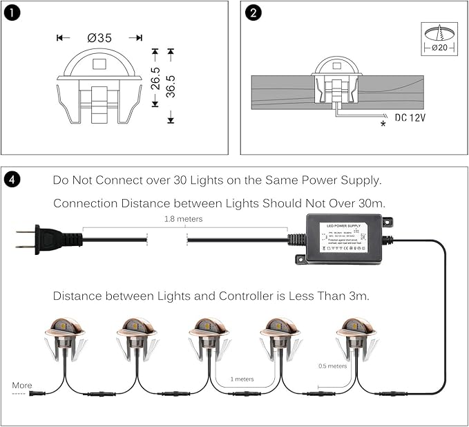 LED Outdoor Deck Lights Kit, 12V Low Voltage 10 Pack IP65 Waterproof Small In-Ground Recessed Step Deck Lighting with Transformer Pathway Outdoor Landscape Decoration Lamps(Cold White, Bronze)