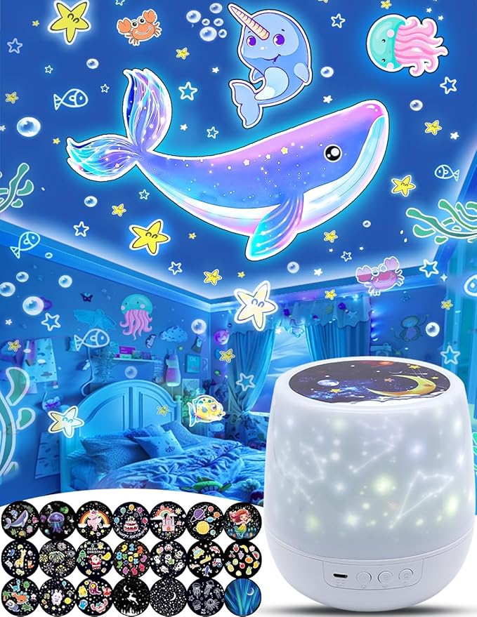 21 Set of Films, Kids Night Light Projector for Bedroom, Ceiling, Projector Night Light for Kids, Room Decor, Star Galaxy Lamp with 360° Rotating, Ceiling Projector, Birthday, Christmas, Girls Gifts