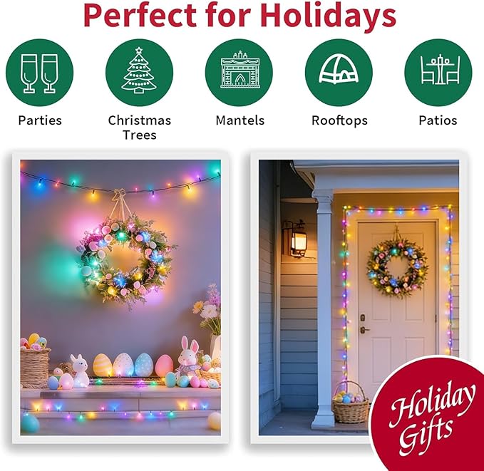LAMPHOME Easter String Lights, 21.6FT 100 LED Connectable Waterproof Mini Lights, Multi Color Outdoor Indoor Decor for Patio Garden Party Home Christmas Easter