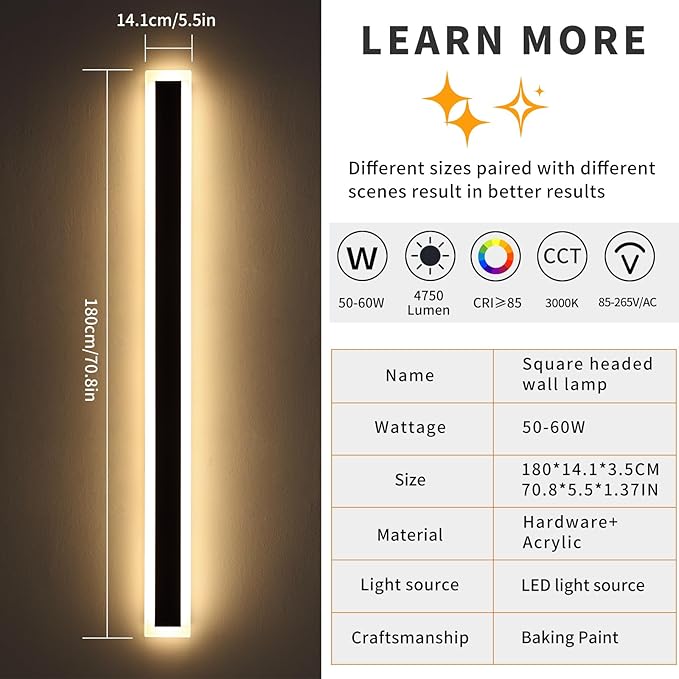Mikeru Upgraded Widened 2pack 71inch Outdoor Wall Light Fixtures, 3000k Exterior Lighting Fixtures Ip65 Waterproof Rust Long LED Wall Light Hardwire Wall Mount Porch Lights for Garage(Width: 5.5inch)