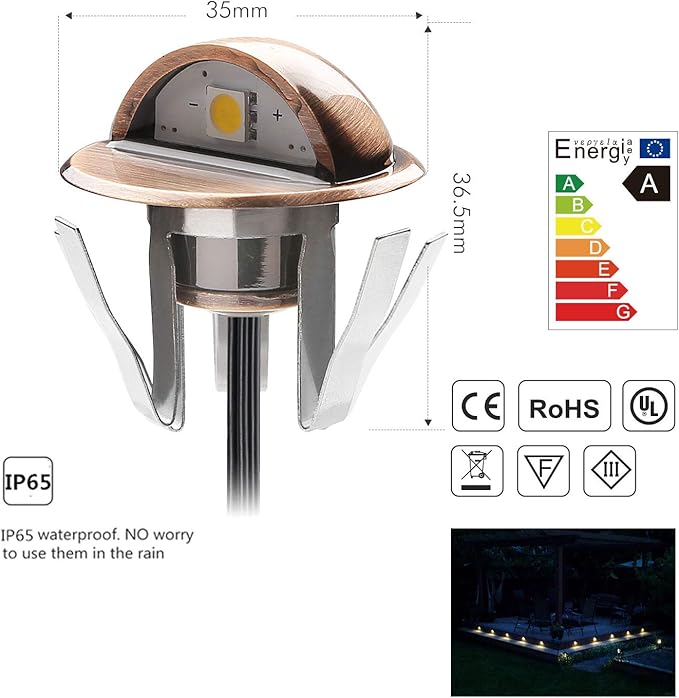 LED Outdoor Deck Lights Kit, 12V Low Voltage 10 Pack IP65 Waterproof Small In-Ground Recessed Step Deck Lighting with Transformer Pathway Outdoor Landscape Decoration Lamps(Cold White, Bronze)