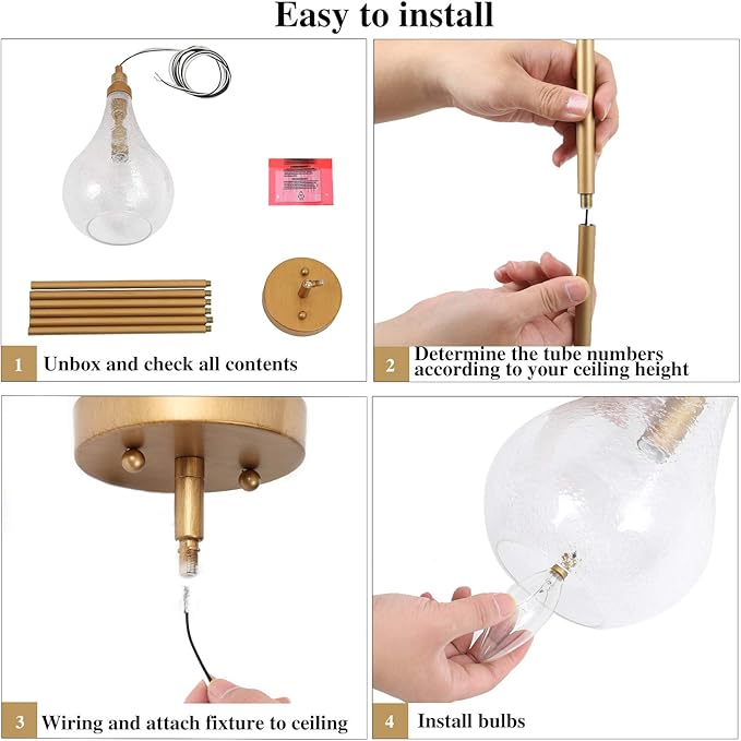 KSANA Gold Glass Pendant Lighting for Kitchen Island, Bedroom, Dining Room, Entryway, Sink, Breakfast Nook