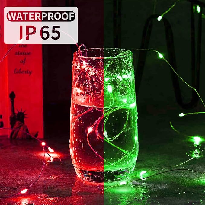 100 Pack Fairy Lights 7Ft 20 LED Twinkle String Lights 3 Modes Battery Operated Waterproof Firefly Starry for Mason Jar Party Wedding Christmas Valentines Day Table Centerpieces,Red&Green