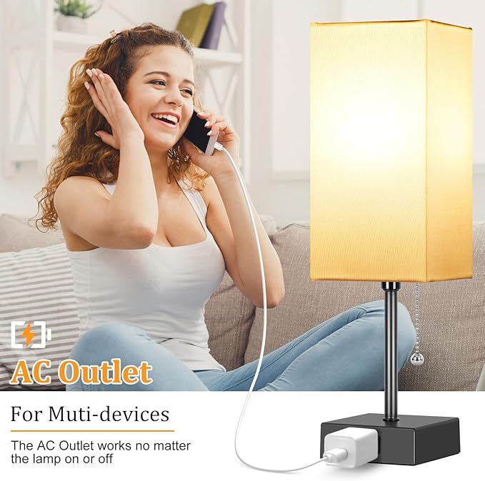 Dott Arts Table Lamp for Bedroom Set of 2,Minimalist Bedside Lamps with AC Outlets，Night Light 2700K 4000k 5000K Small Nightstand Lamps for Living Room Kids Room Office(Bulbs Included)