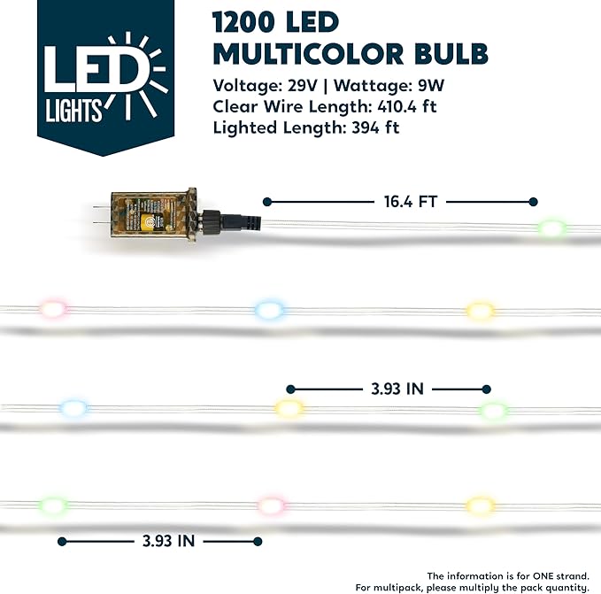 Joiedomi 1200 LED Christmas Lights Outdoor,394 FT Multicolor Christmas Tree Lights with 8 Modes Timer, PVC Clear Wire String Lights with Reel for Indoor Outdoor Holiday Xmas Eve Night Decoration