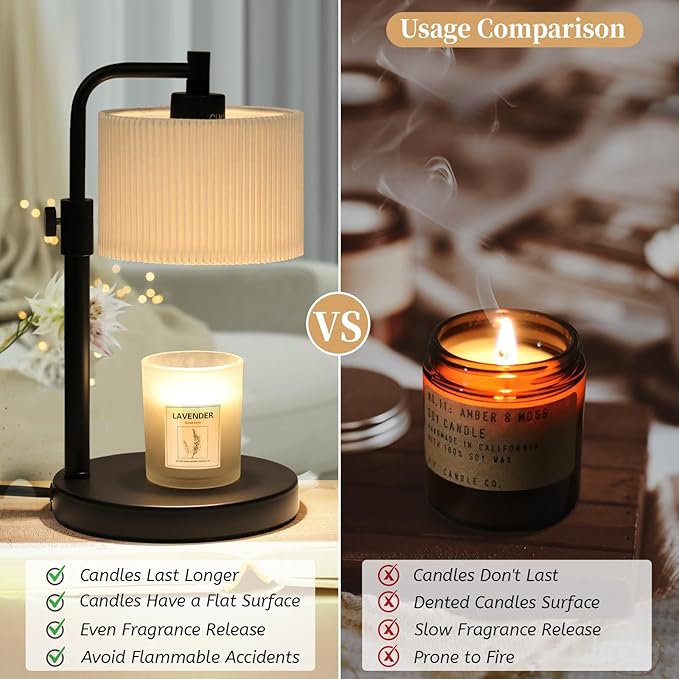 Candle Warmer Lamp, Candle Lamp Warmer with Timer Adjustable Height Wax Warmer Lamp for Jar Candles, Birthday Gifts for Women House Warming Gifts (Black)