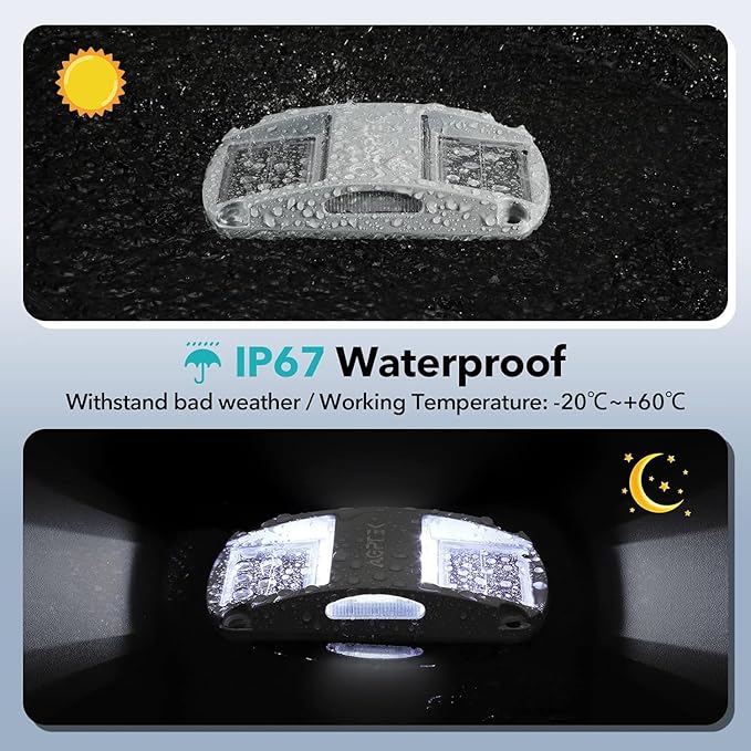 AGPTEK Solar Driveway Lights 20 Pack, Outdoor Deck Dock Marine LED Solar Powered Waterproof Driveway Marker Lights for Warning Step, Sidewalk, Pathway, Garden, Yard (White Light)