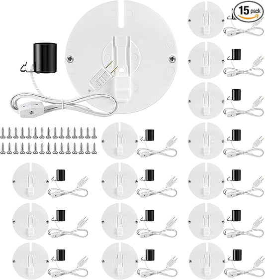 Meonum 15 Set Blow Mold Light Kit Replacement, E27 E26 Single Light Cord Kit with Switch Fuse Plug, for Indoor Outdoor Halloween Christmas Village House Craft Decorations and Salt Lamp