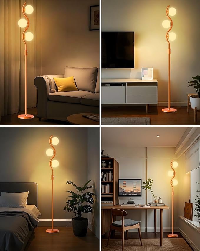 Lightdot 3-Globe Dimmable Floor Lamp Orange Mid Century Modern Standing Lamp with 3PCS 3000K Bulbs Included Stepless Brightness Adjustable Stable Base for Living Room/Bedroom/Sofa Beside/Corner Decor