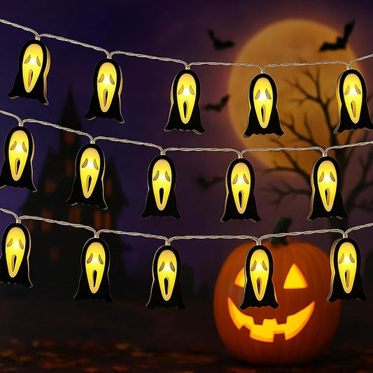 KEPATO Halloween String Lights, 9.8 FT 20 LED Spooky Ghost Decorative Lights for Indoor Outdoor Halloween Party Yard Porch Decor