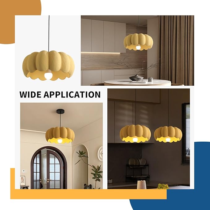JAYMP Yellow Pumpkin Shape Pendant Light for Dining Room Kitchen Island Hallway Farmhouse Style Hanging Lamp E26 Base, 40cm/15.8in