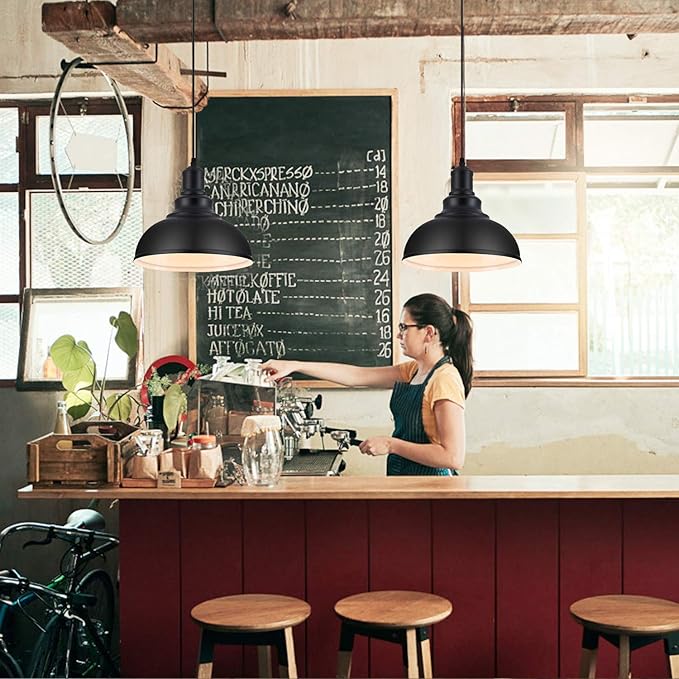 2PCS Pendant Lighting, Vintage Industrial Fixtures, Black Metal Chandelier Lights, Ceiling Lamp for Kitchen Home Island Dining Room Bedroom, 11.4 inches