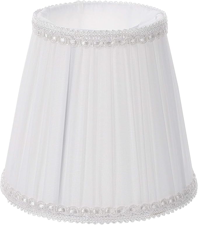 Lurrose Cloth Lamp Shade Cloth Lamp Shade Covers, Clip On Bulb Lamp Shade Barrel Fabric Lampshade with Harp Pleated Cone for Table Chandelier Wall Lamp, White Cloth Lamp Shade Replacement