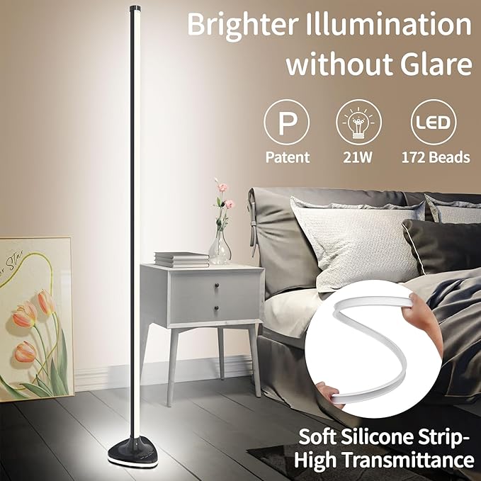 Corner Floor Lamp,Smart RGB LED corner Floor Lamps with Luminous Base,21W 1800LM Super Bright Floor lamp with APP&Remote,LED corners lamp with Music Sync&16Million Colo,Ambient Lighting-Black