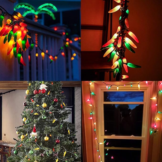 Multi-Colored Chili Pepper Halloween String Lights,13.6FT Chili Pepper Cluster Lights with 35 Chili Pepper Bulbs for Outdoor/Indoor Kitchen Garden Patio Christmas Decor