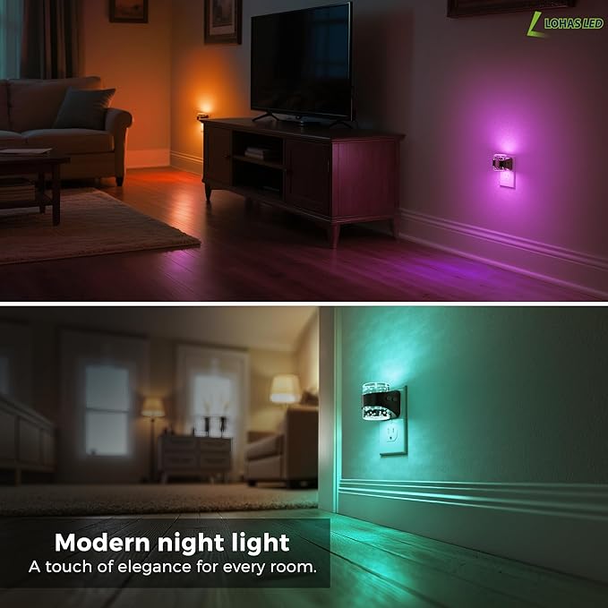 L LOHAS LED Night Light, RGB Bubble Night Lights Plug into Wall, 10-Color Change Night Light,Dimmable Nightlights with Dusk to Dawn Sensor for Rooms Bathroom Hallway