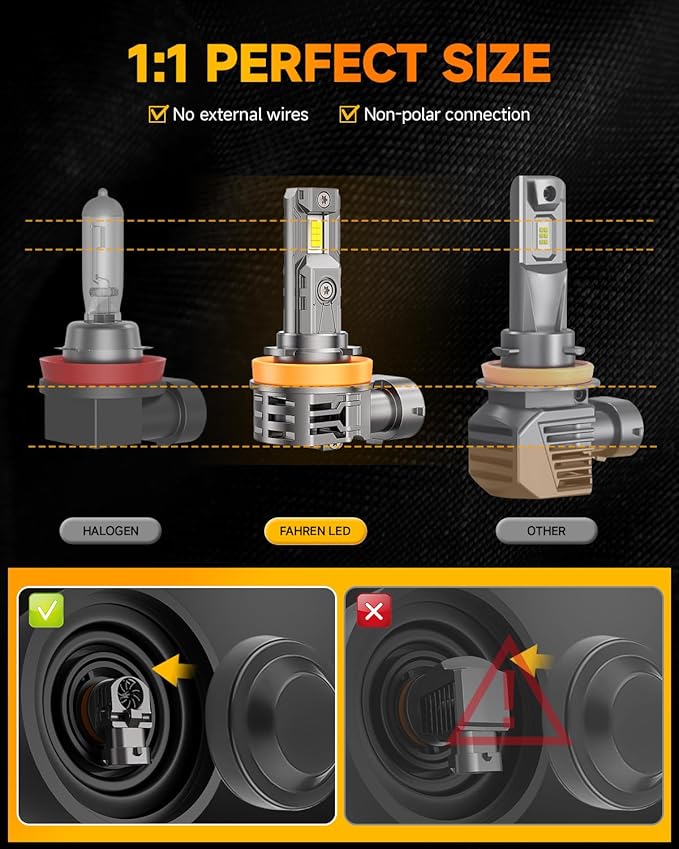 FAHREN H11 9005 Light bulbs combo, [Upgraded&Brightest] 80000LM 900% Super Bright H9 H8 HB3 off-Road Use or Fog light Bulbs, 6500k White Non-Polarity Plug and Play, Pack of 4