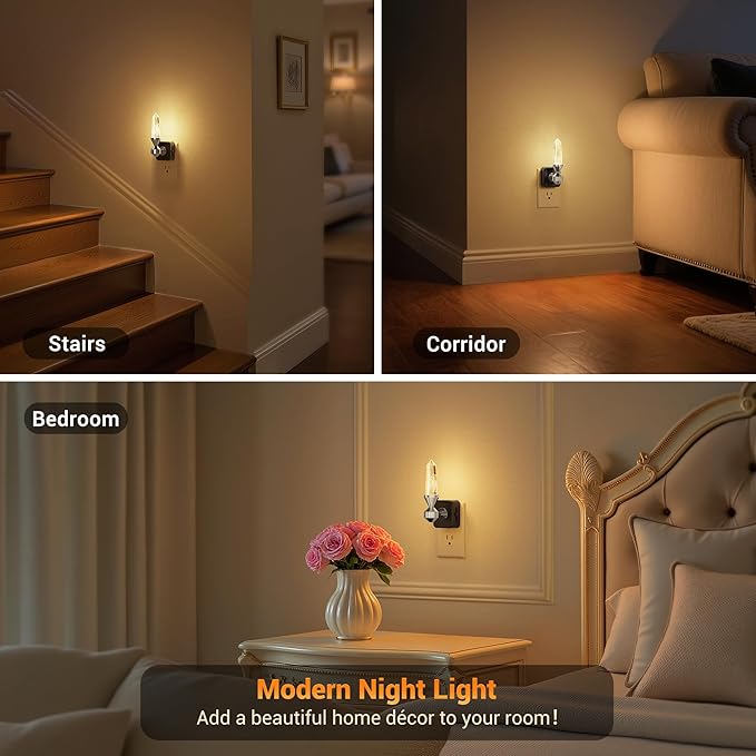 JandCase LED Night Light with Clear Quartz Healing Crystal Tower, Dimmable Night Lights Plug into Wall, Warm Light 3000K, Dusk to Dawn Sensor Nightlights for Home Living Room Bedroom Decor